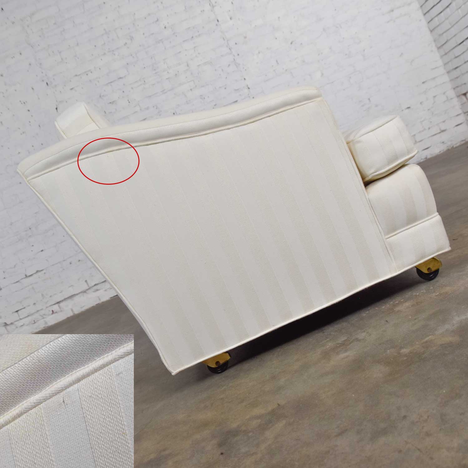 Mid Century Modern Off White Tone on Tone Stripe Lounge Chair on Rolling Casters