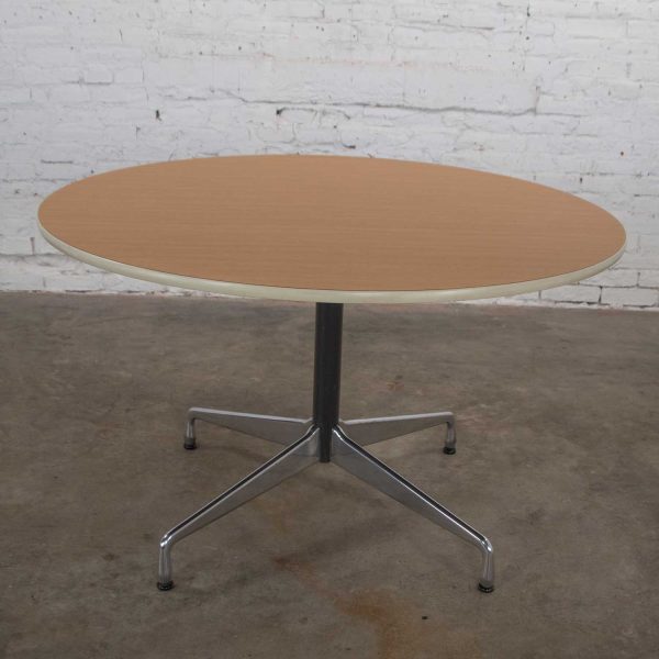 Eames Herman Miller Round Tables Universal Base Wood Grain Laminate Top