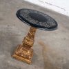 Neoclassic Hollywood Regency Gilded Plaster Round Pedestal Side Table & Black Top