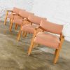 Modern Square Frame Oak Armchairs with Original Blush Textured Fabric, Set of Four