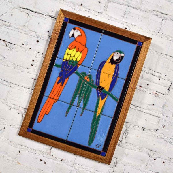 Catalina California Taylor or Mission Arts & Crafts Style Majolica Parrot Ceramic Tile Plaque by Palisades Picture Tile