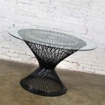 MCM Spun Fiberglass Round Dining Table with Glass Top Attributed to Russell Woodard