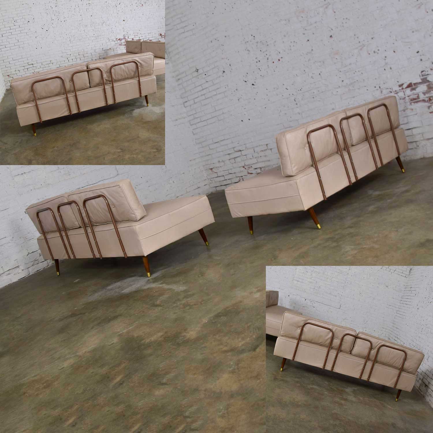 Mid-Century Modern White Vinyl Faux Silk Look Daybeds or Convertible Sofas or Sectional, a Pair