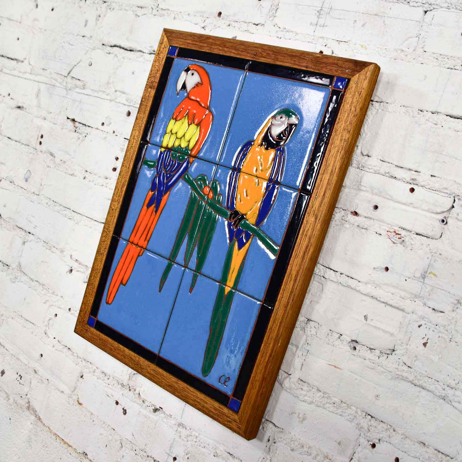 Catalina California Taylor or Mission Arts & Crafts Style Majolica Parrot Ceramic Tile Plaque by Palisades Picture Tile