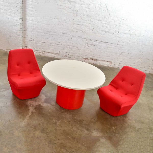 Mod Style Mid-Century Modern Round Table & 2 Chairs by Founders Furniture in Red & White