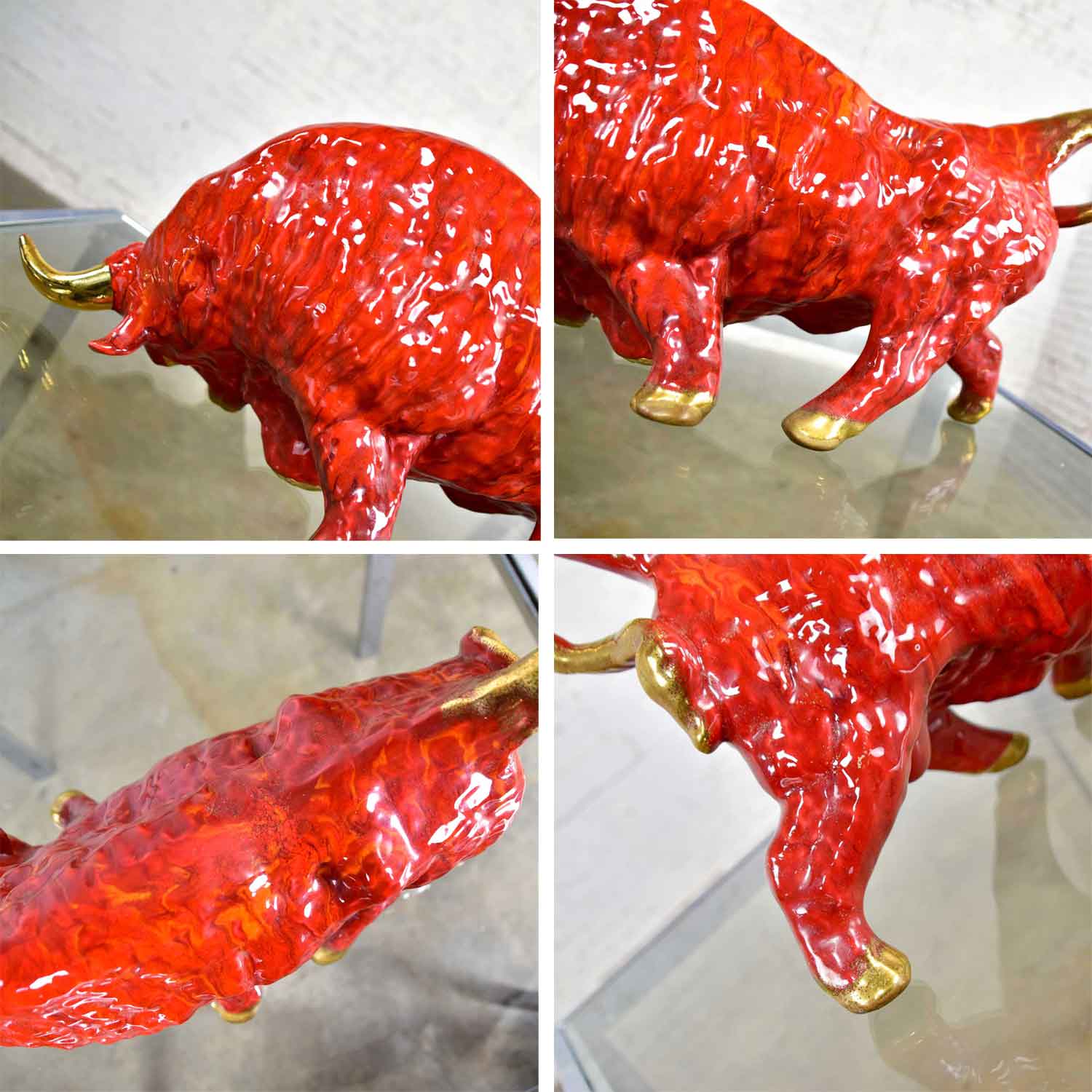 Mid-Century Modern Royal Haeger Style Ceramic Red Charging Bull Sculpture