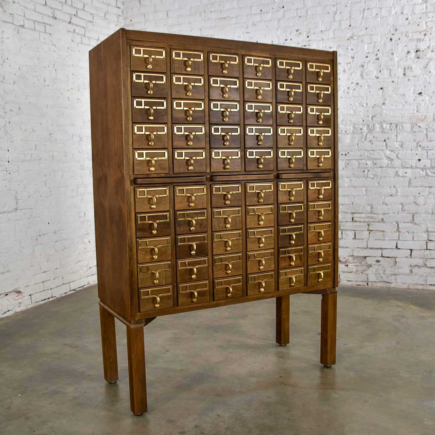 Mid Century Modern Vintage Library Card Catalog with Cast Bronze Pulls