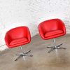 Shelby Williams MCM Swivel Bucket Chairs New Red Vinyl Faux Leather & Chrome X Base