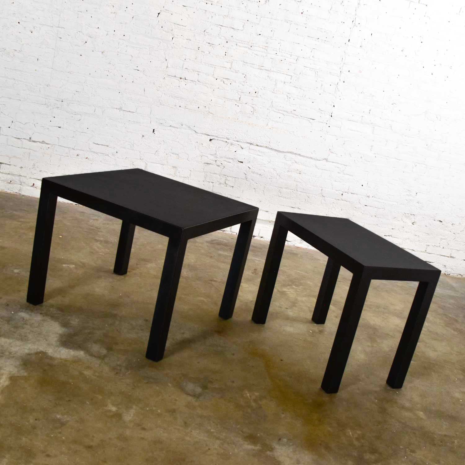 Pair Mid-Century Modern Black Painted Parsons Side Tables 1 Square 1 Rectangle