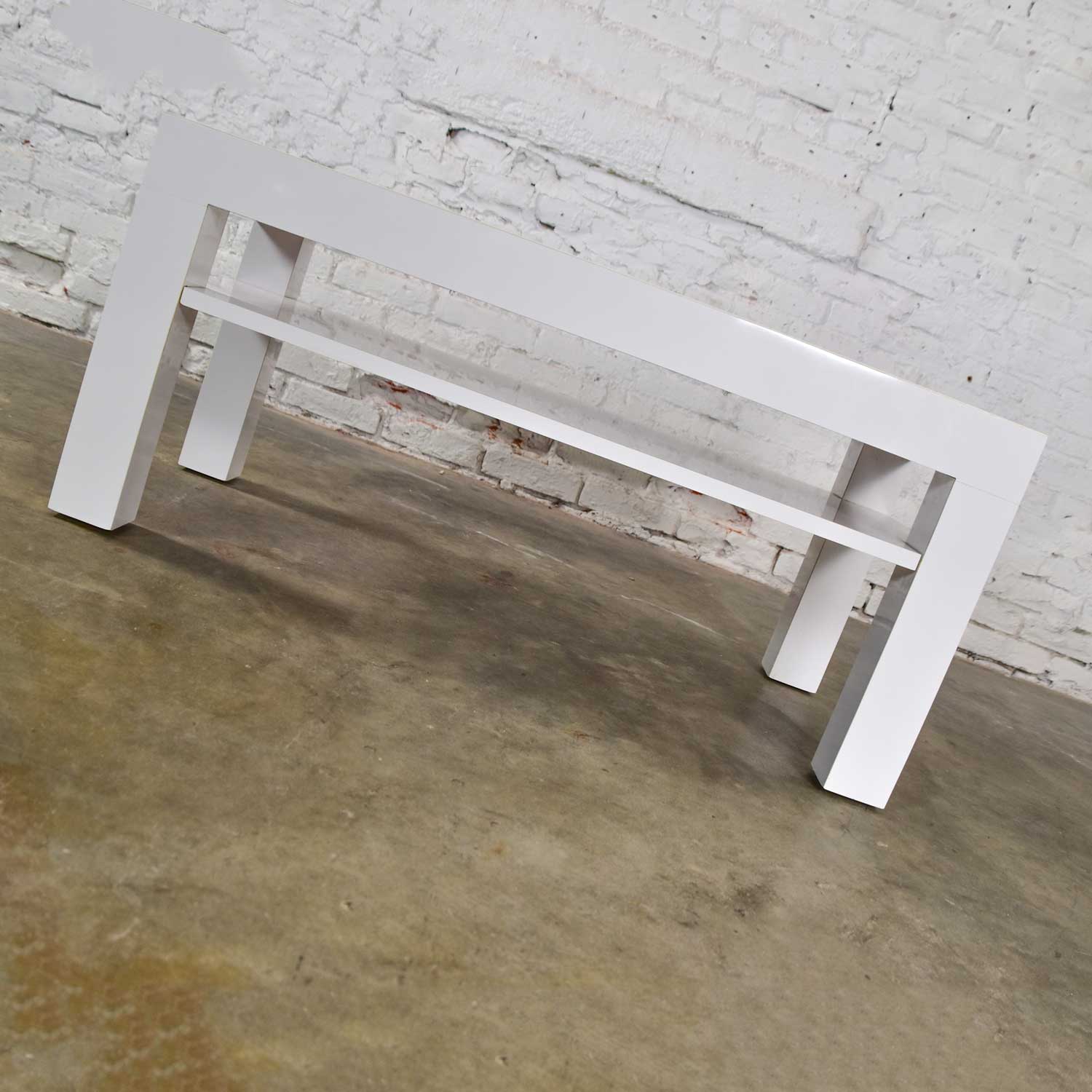 Mid-Century Modern Two-Tiered White Laminate Parson’s Style Coffee or End Table