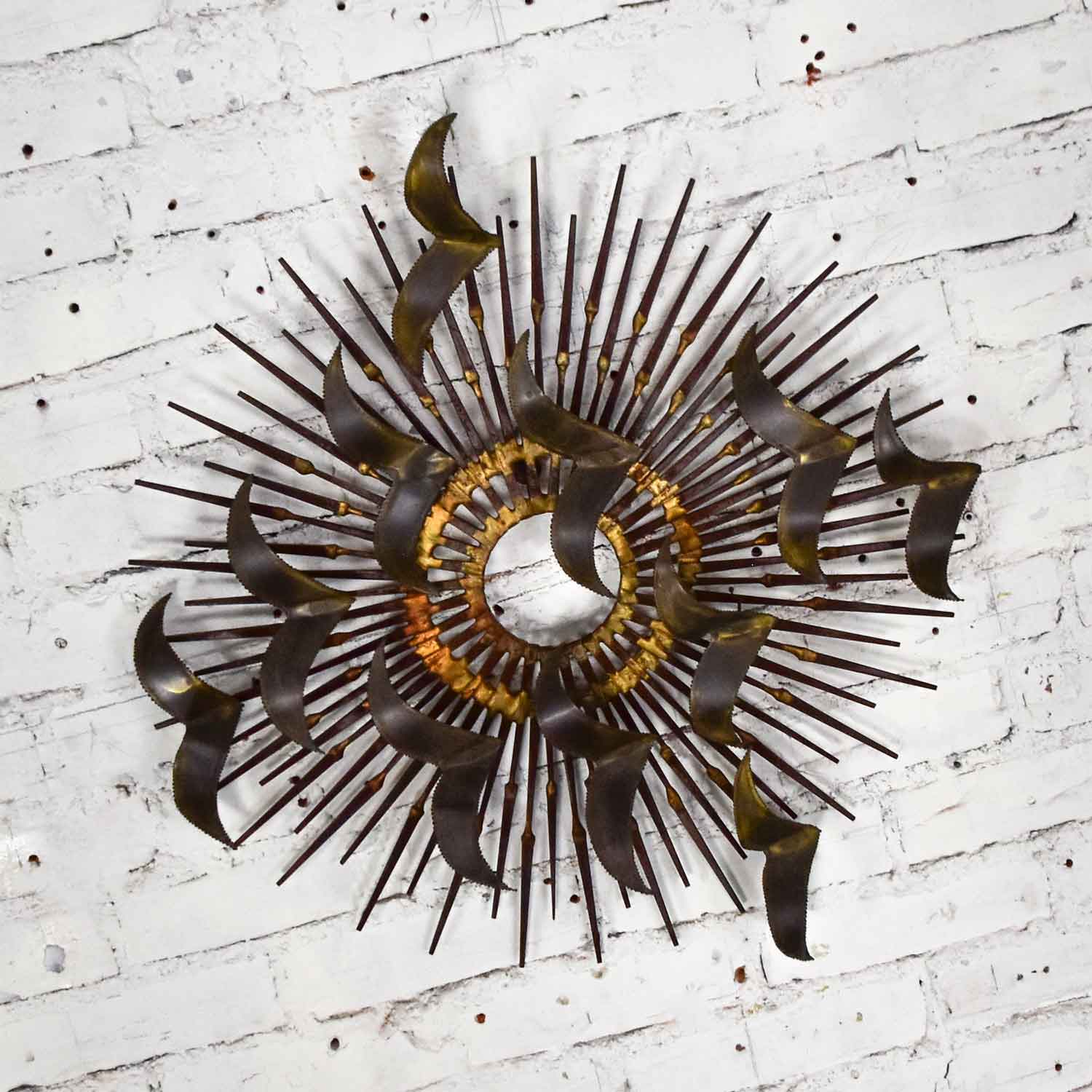 Torch Cut Brass Birds on Starburst Nail Wall Art Style Silas Seandel or William Bowie