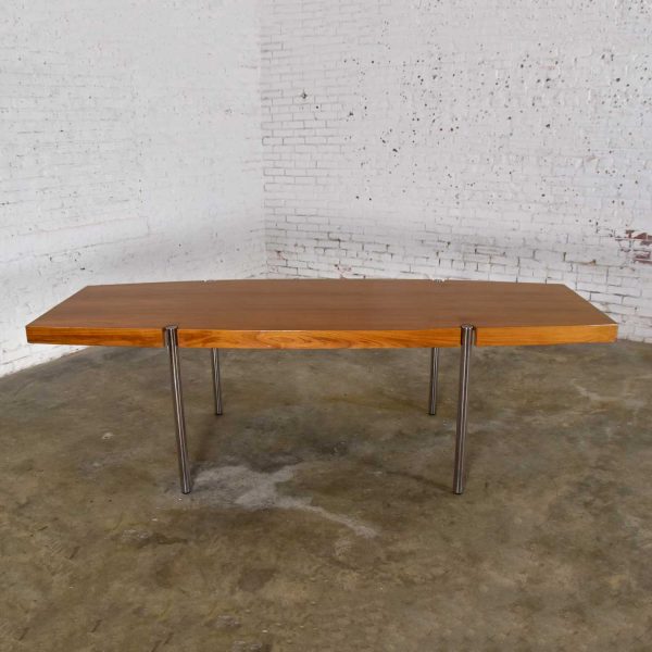 Modern Walnut and Chrome Boat Shaped Dining Conference Table by Jens Risom for Howe Furniture