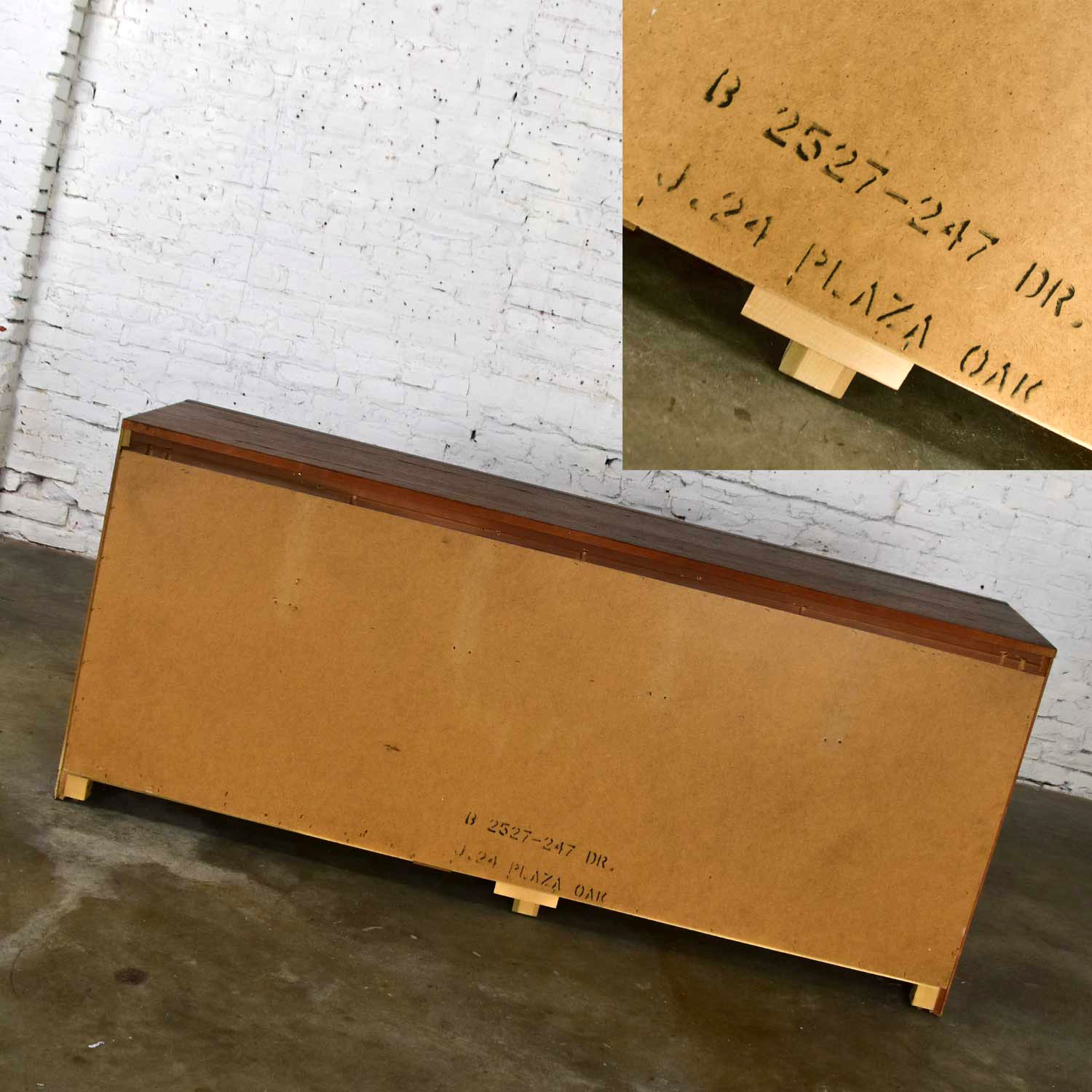 Bassett Modern Credenza Buffet Dresser in Medium Tone Finish with Brass Plate Hardware