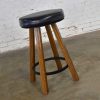 Brandt Ranch Oak Bar Stool Acorn Brown Finish and Black-Brown Vinyl Faux Leather Seat