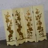 Painted Off White Hollywood Regency BoHo Chic Four Panel Folding Screen with Floral Embossed Design