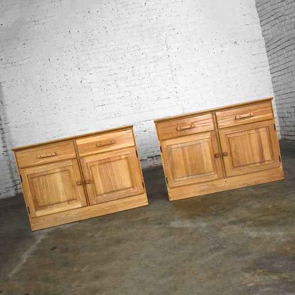 Vintage Ranch Oak Pair of Small Credenzas or Buffet Cabinets by A. Brandt Company