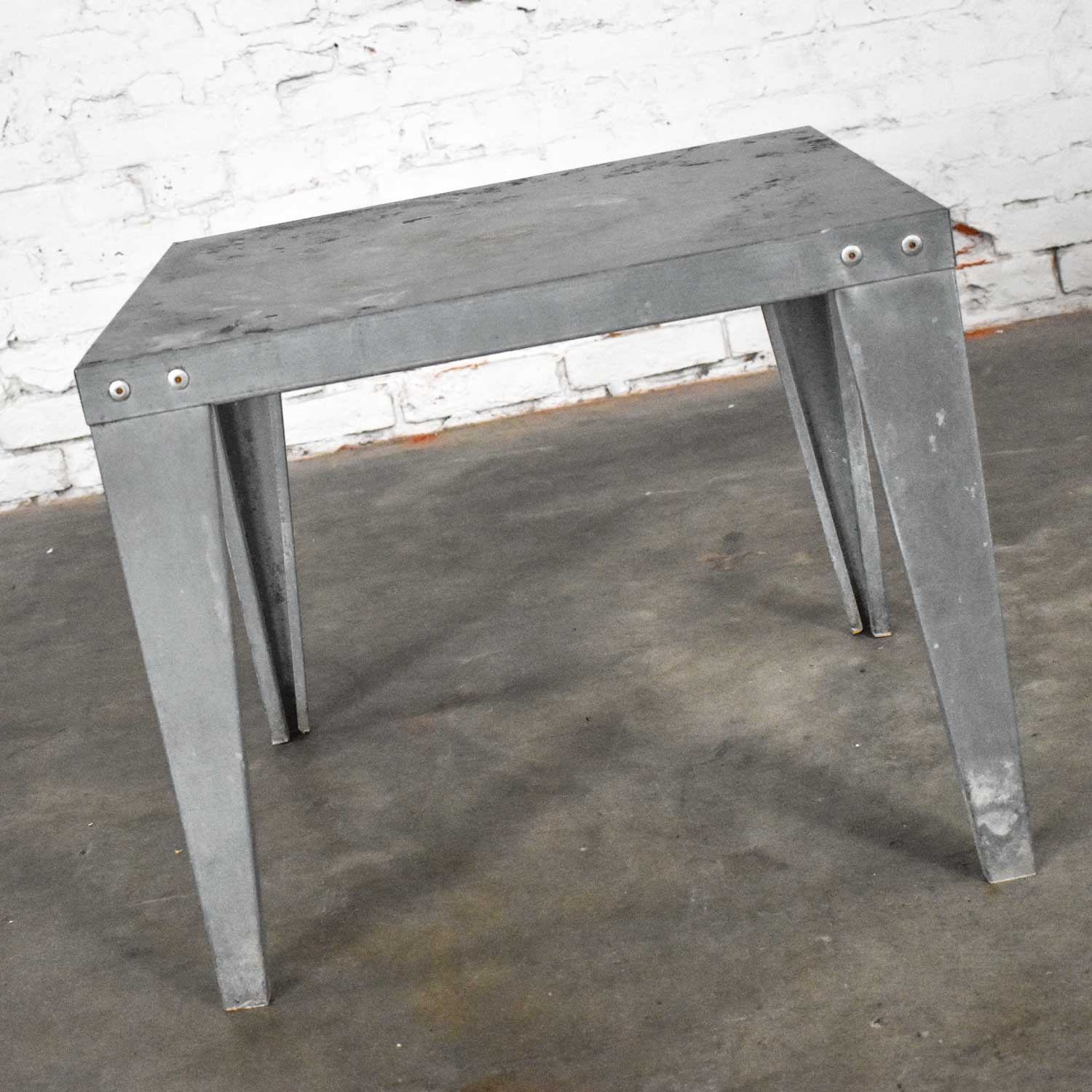 Vintage Patinated Galvanized Industrial Side or End Table