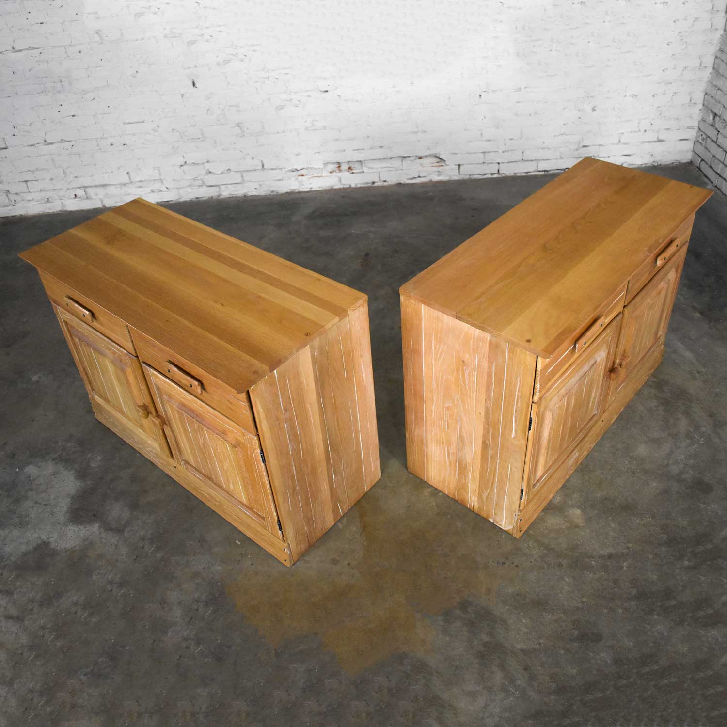 Vintage Ranch Oak Pair of Small Credenzas or Buffet Cabinets by A. Brandt Company