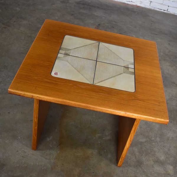 MCM Scandinavian Teak Side Table or End Table with Tile Insert by Poul H. Poulsen for Gangso Mobler