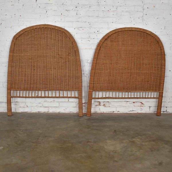 Pair Boho Chic Organic Modern Wicker Twin Headboards