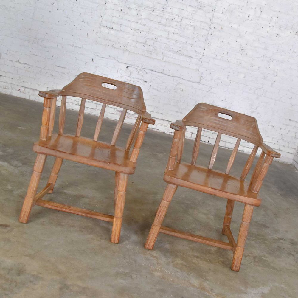 Ranch Oak Captains Armchairs by A. Brandt in Natural Oak Finish a Pair