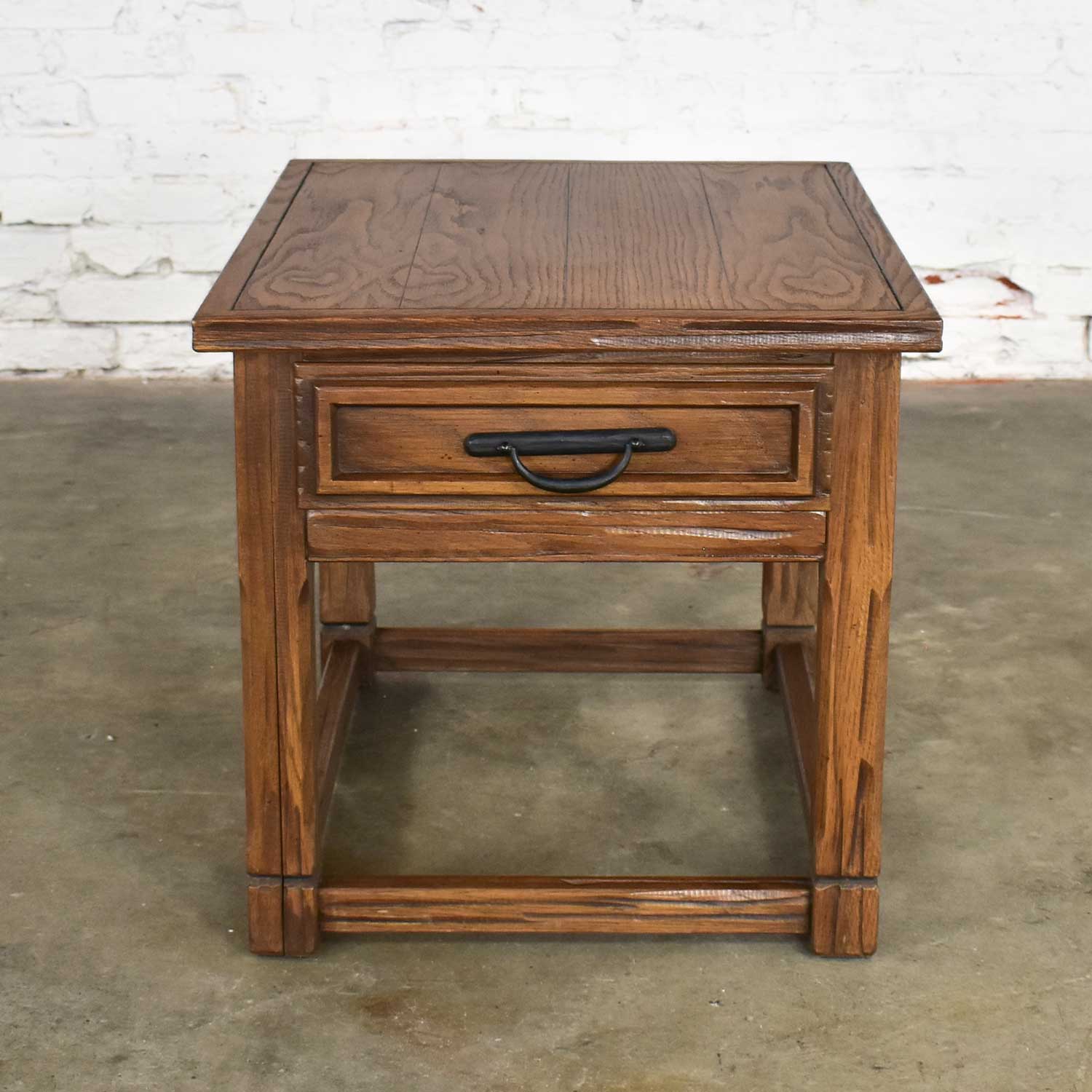 Vintage Ranch Oak Drawered End Table Acorn Brown Finish by A. Brandt