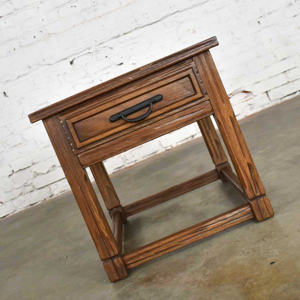 Vintage Ranch Oak Drawered End Table Acorn Brown Finish by A. Brandt