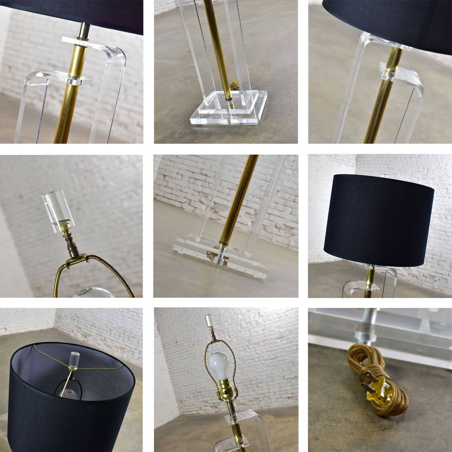 Art Deco Revival Hollywood Regency Lucite and Brass Plate Floor Lamp