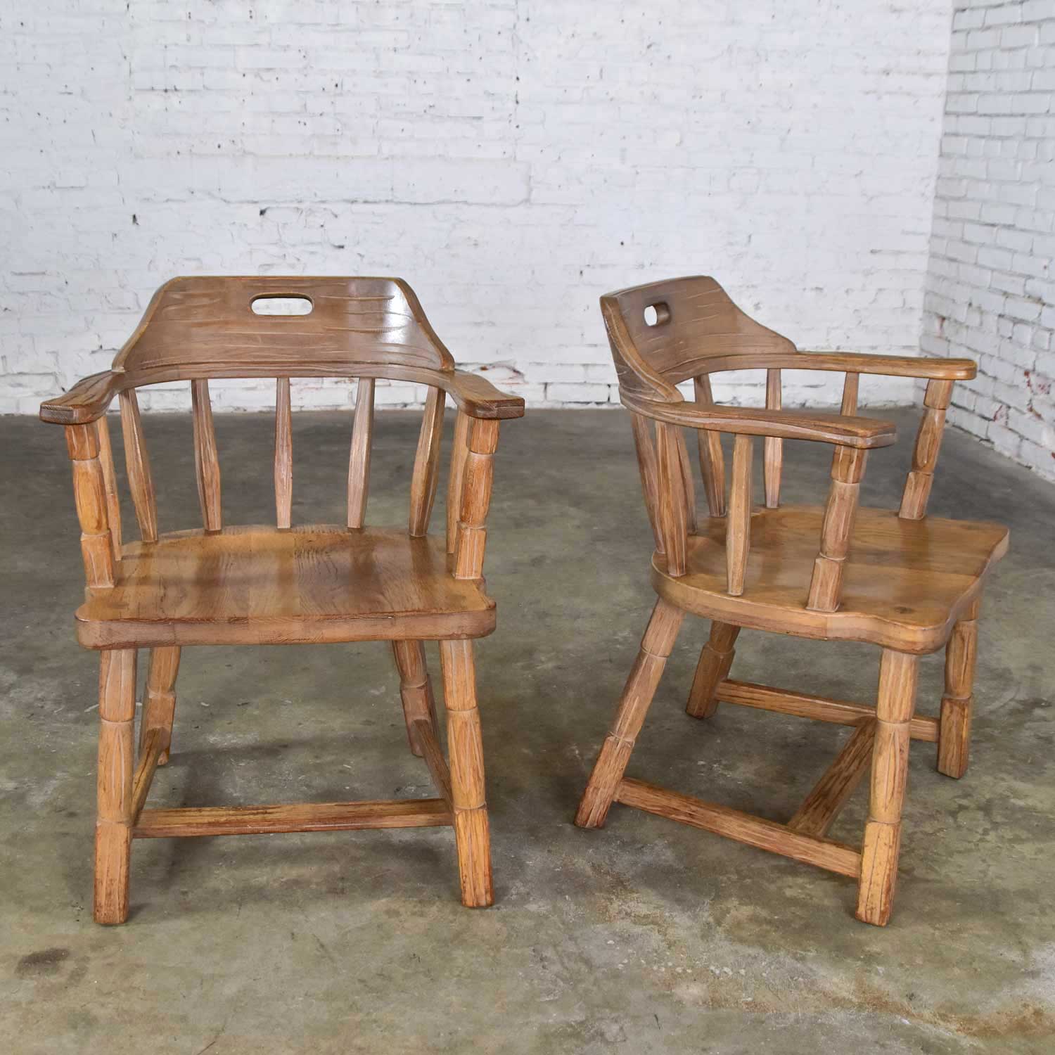 Ranch Oak Captains Armchairs by A. Brandt in Natural Oak Finish a Pair