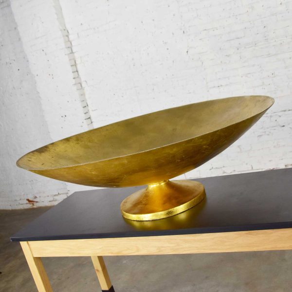 Monumental Four Foot Diameter Vintage Fiberglass Gold Leaf Footed Bowl Store Display