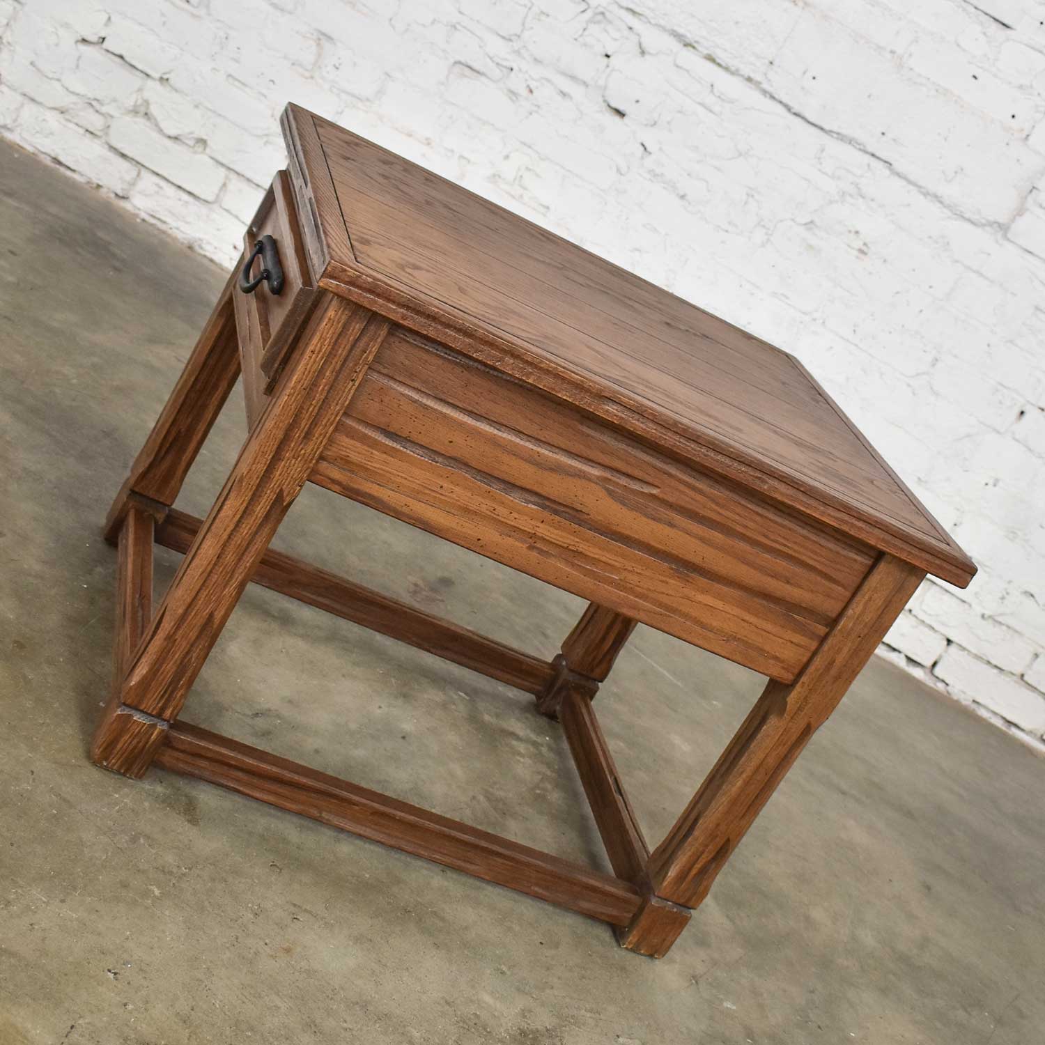 Vintage Ranch Oak Drawered End Table Acorn Brown Finish by A. Brandt