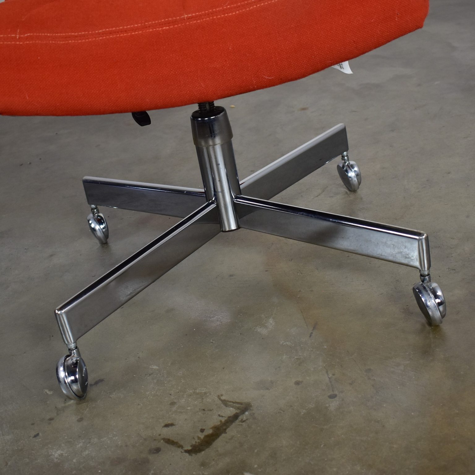 Modern Chromcraft Adjustable Armed High Back Rolling Office Chair in Orange Hopsack Fabric