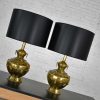 Pair of Tibetan Hand Hammered Brass Lamps with Glass Jewels