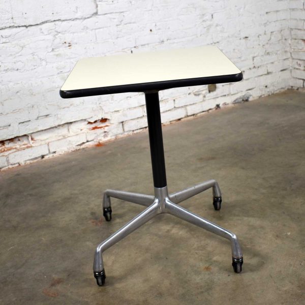 Vintage Eames for Herman Miller Square Rolling Side Table Universal Base White Laminate Top
