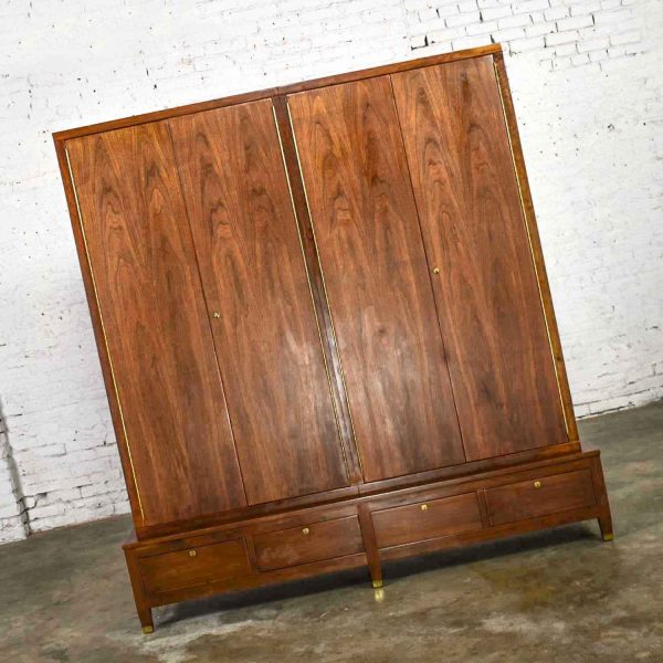 Mid-Century Modern Walnut Gun Cabinet with Brass Sabots