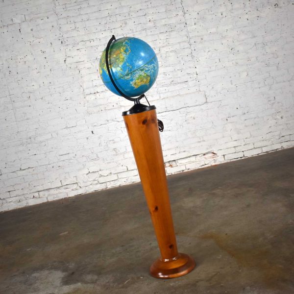 Mid-Century Modern Repogle World Horizon Series Lighted World Globe on Custom Pine Stand