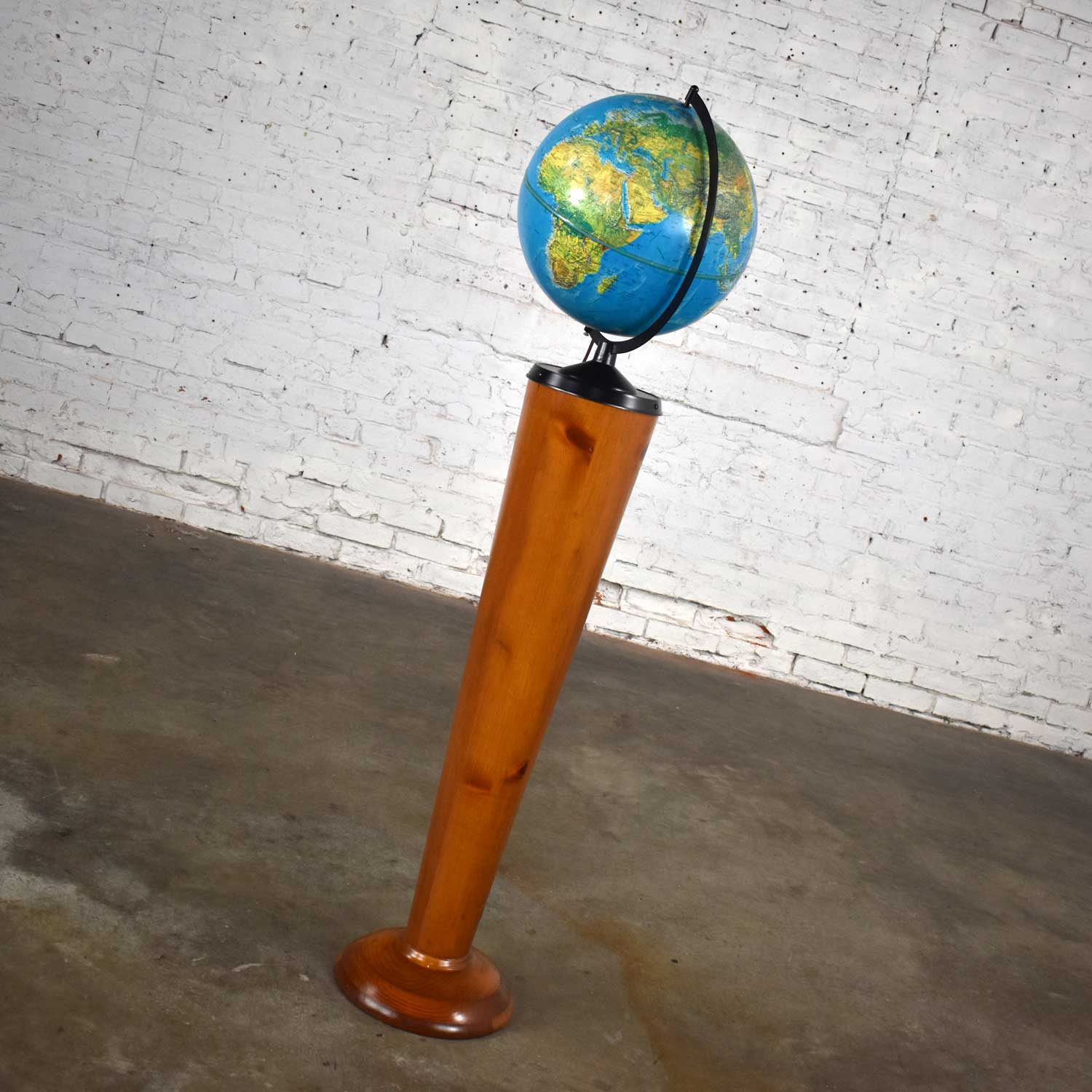 Mid-Century Modern Repogle World Horizon Series Lighted World Globe on Custom Pine Stand