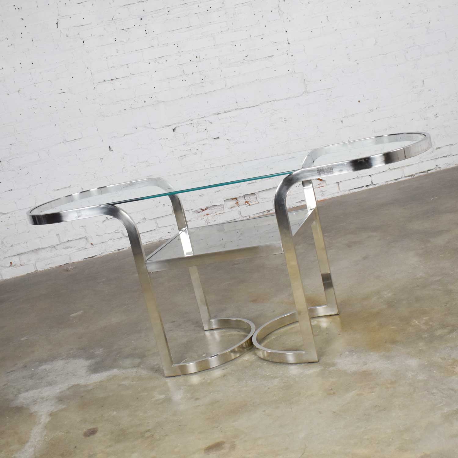 Mid-Century Modern Polished Chrome Oval Sofa or Console Table