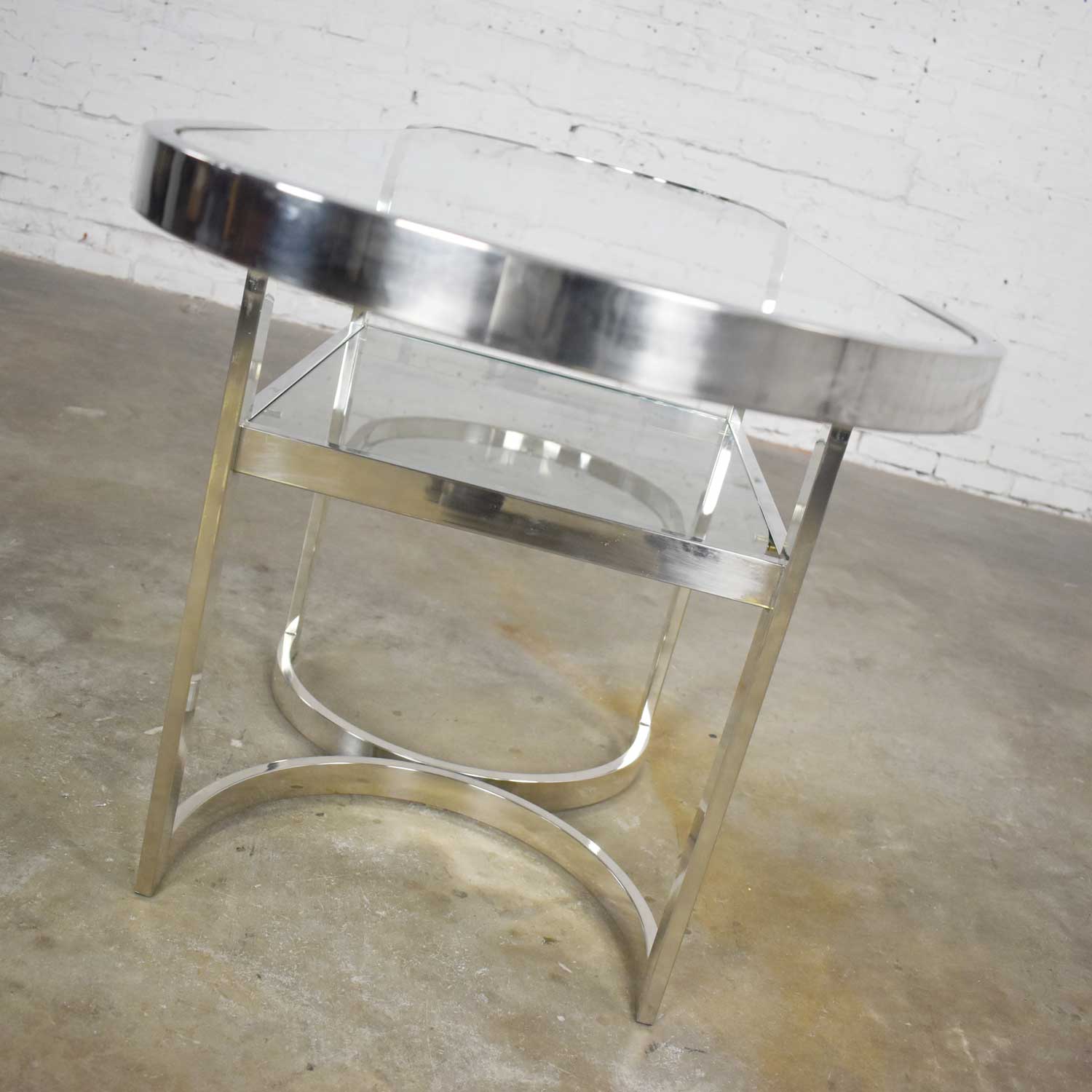 Mid-Century Modern Polished Chrome Oval Sofa or Console Table