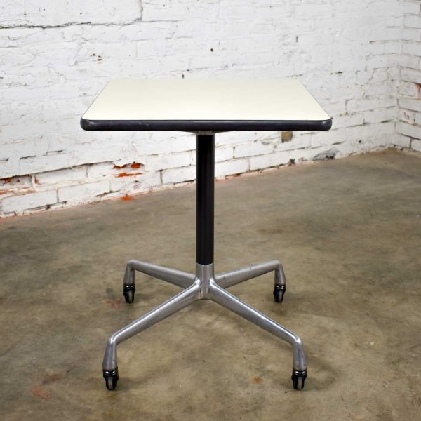 Vintage Eames for Herman Miller Square Rolling Side Table Universal Base White Laminate Top