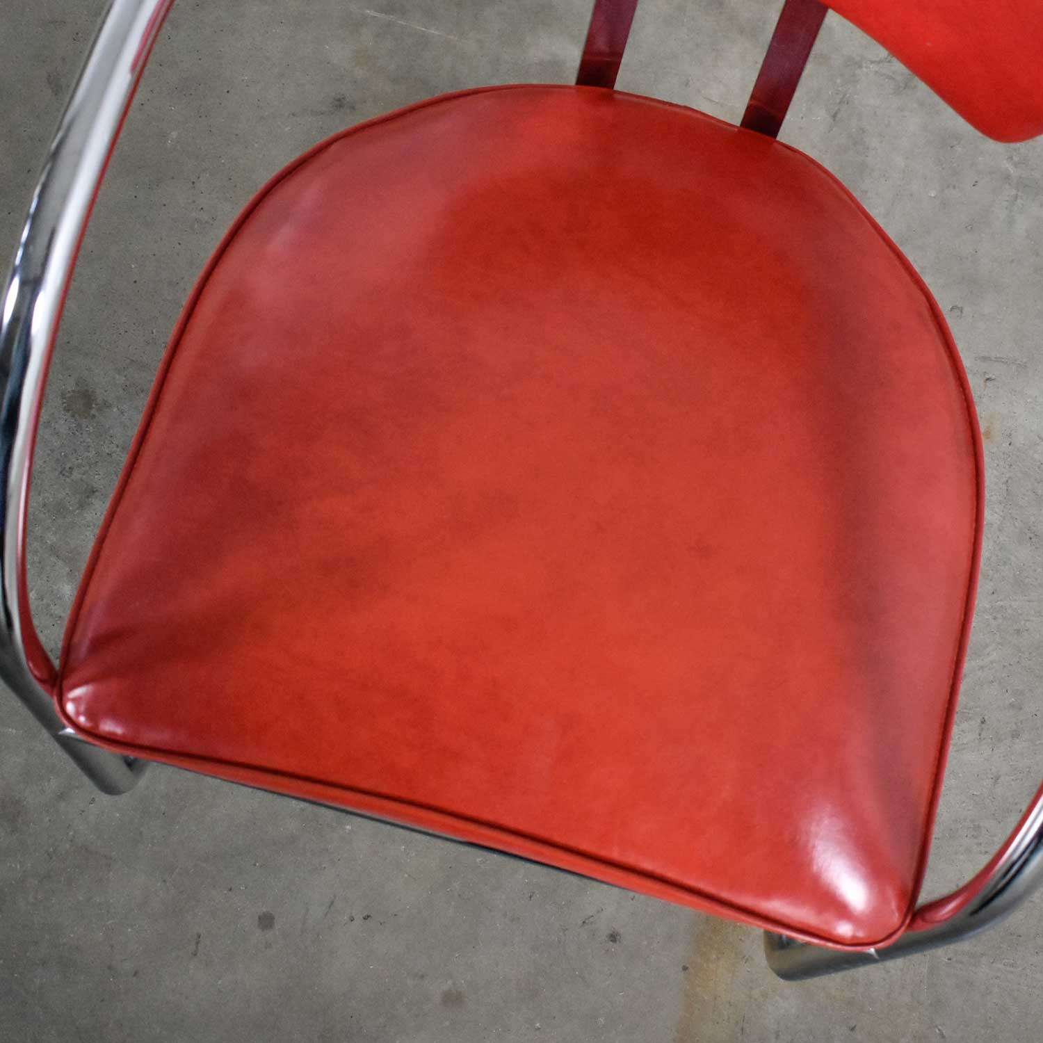 Art Deco Streamline Modern Bauhaus Cantilever Chair Chrome & Red Vinyl Attributed to Kem Weber for Lloyd’s Manufacturing