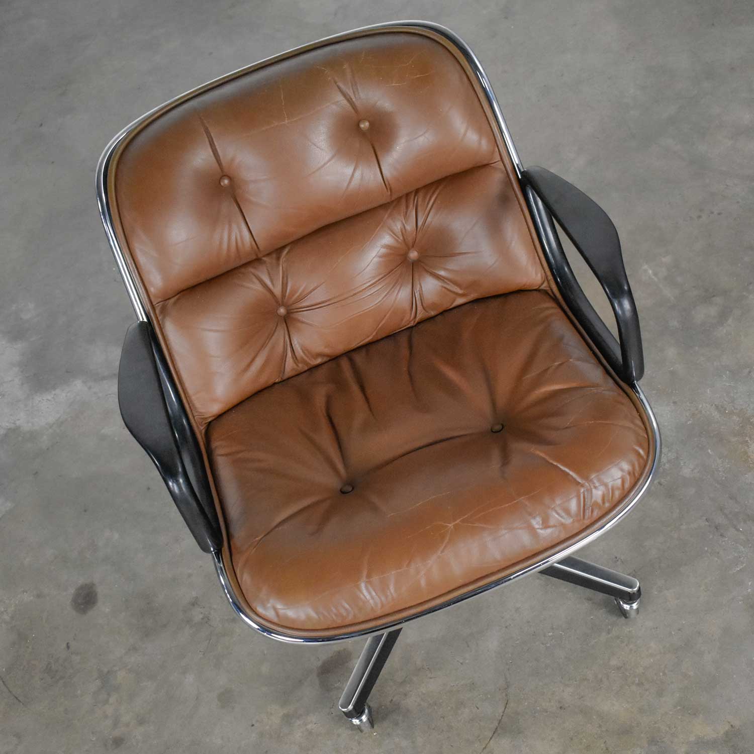 Executive Armchair by Charles Pollock for Knoll Brown Leather with 4 Prong Base