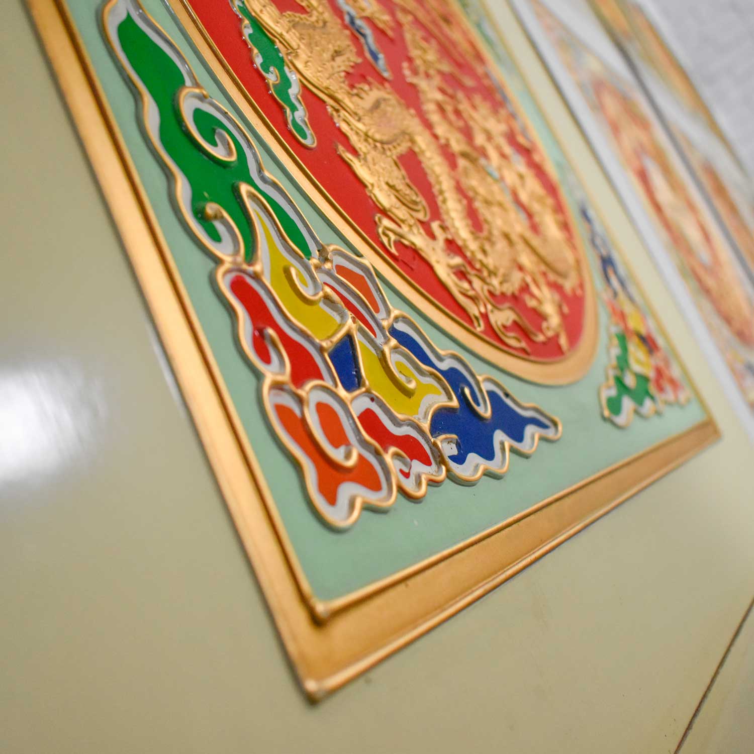 Vintage Asian Drop Ceiling Panels Hand Painted Embossed set of 18