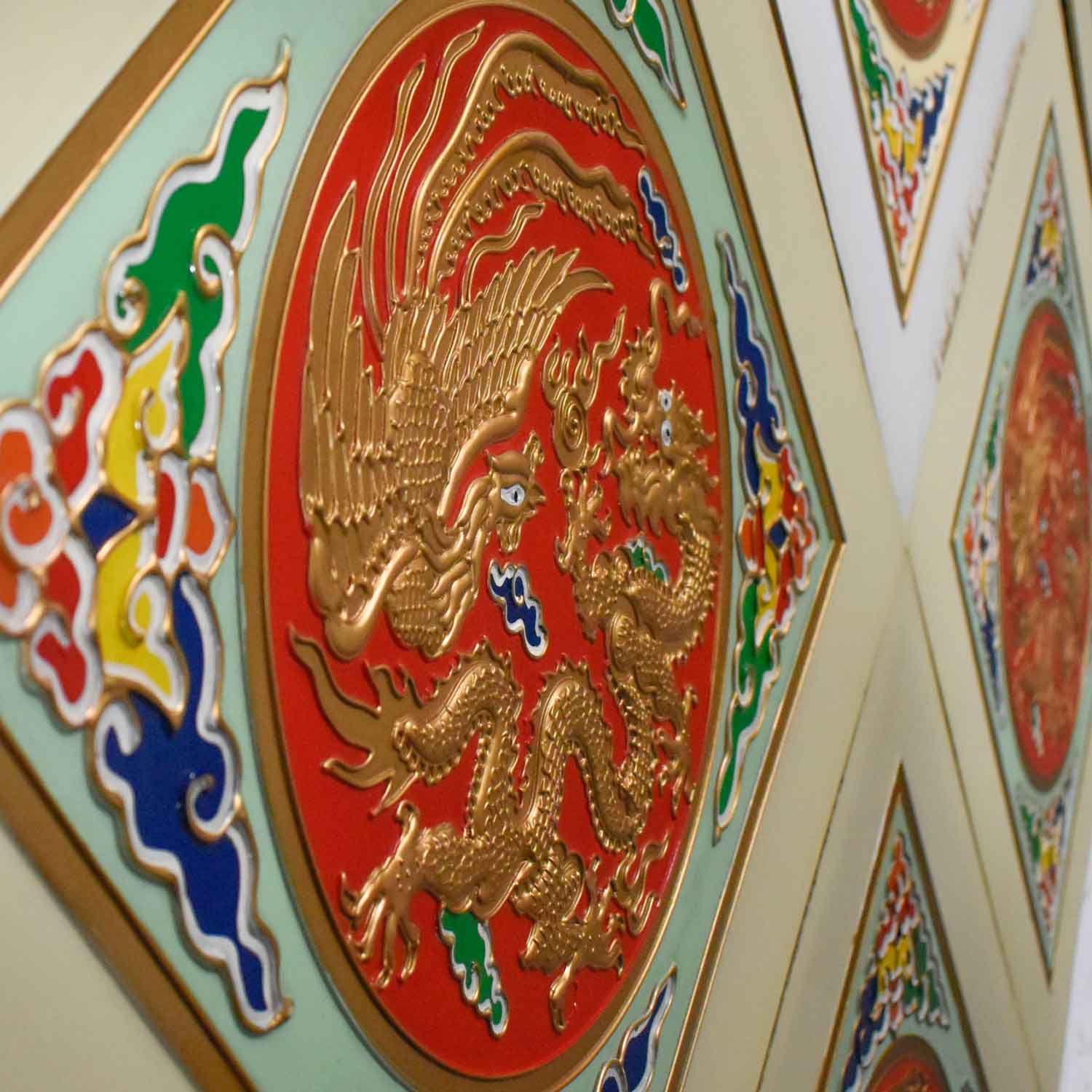 Vintage Asian Drop Ceiling Panels Hand Painted Embossed set of 18