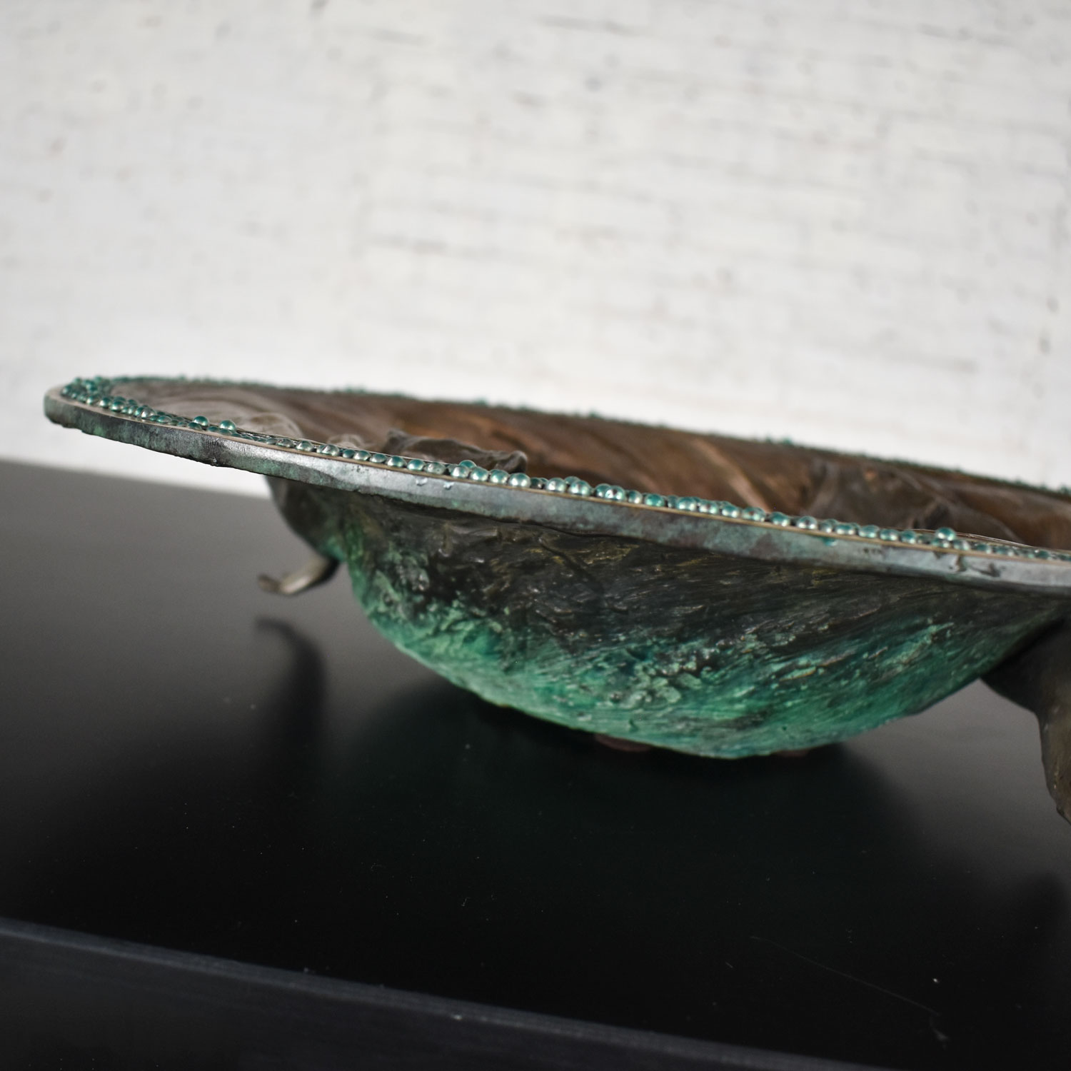 Organic Modern Cast Bronze Bowl Sculpture with Fish Design by John Forsythe
