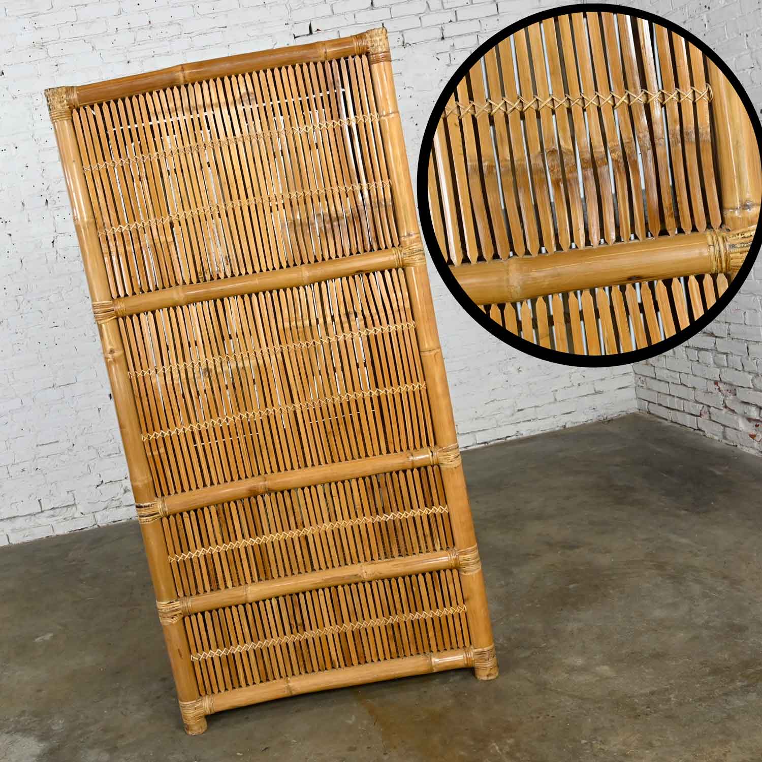 Vintage Rattan & Bamboo Organic Modern Upright Armoire Wardrobe Cabinet