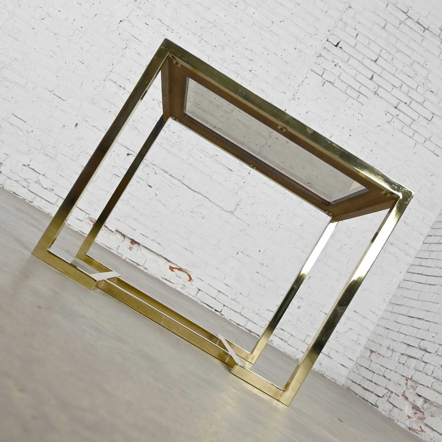 Modern Brass Plated Dark Wood & Smoked Glass Rectangle End Table by Thomasville Furniture Ind., Style of Milo Baughman