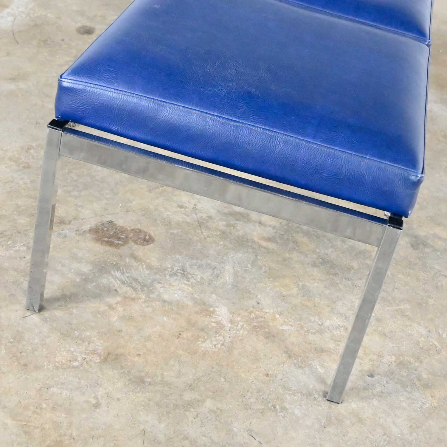 MCM Royal Blue Vinyl & Chrome Three Cushion Bench by Globe Business Furniture Style of Steelcase