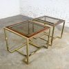 Pair of Modern Brass Plated Dark Wood & Smoked Glass Rectangle End Tables 2 Sizes by Thomasville Furniture Ind., Style of Milo Baughman