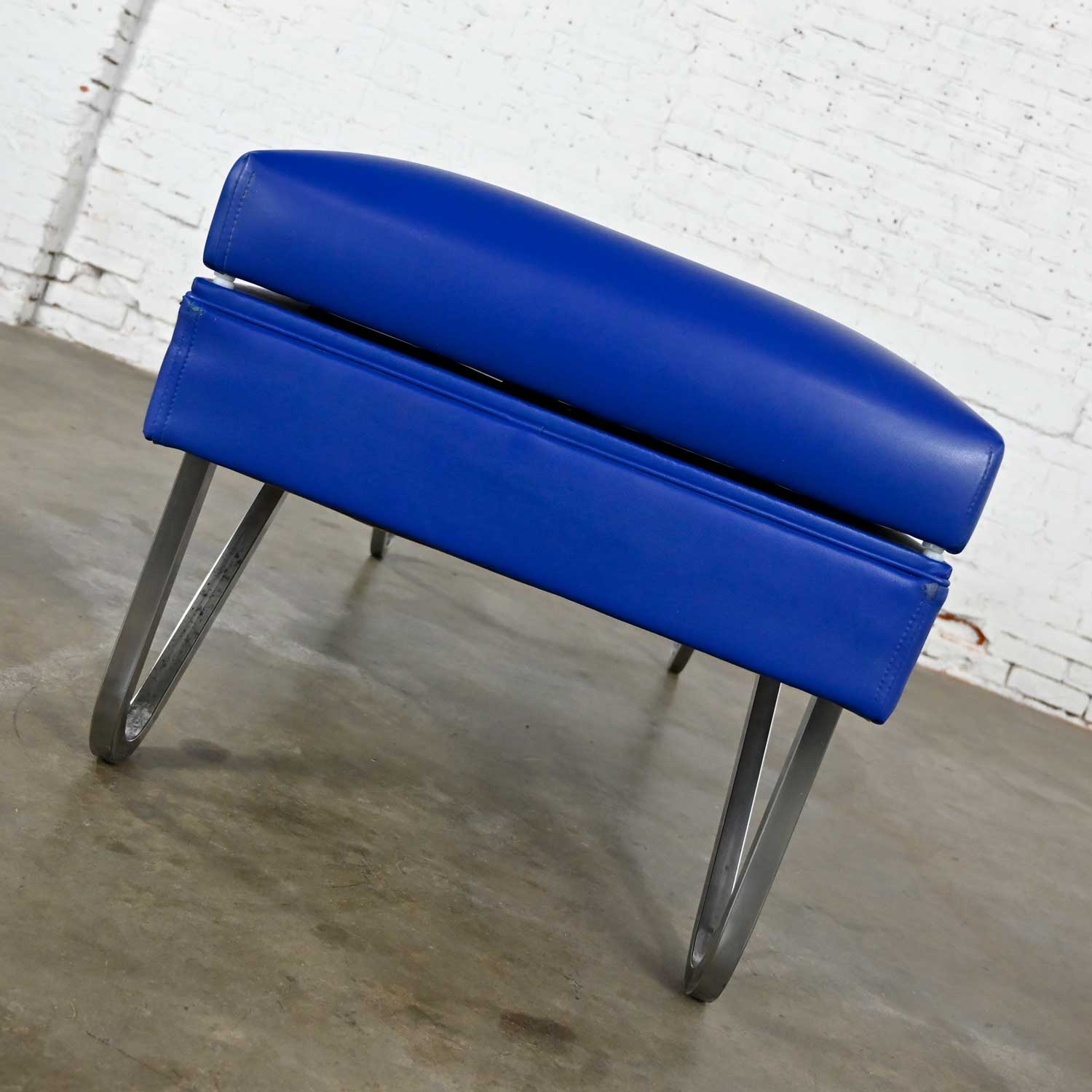 Mid-Century Streamline Modern Industrial Royal Blue & Vinyl Chrome Adjustable Chaise Daybed